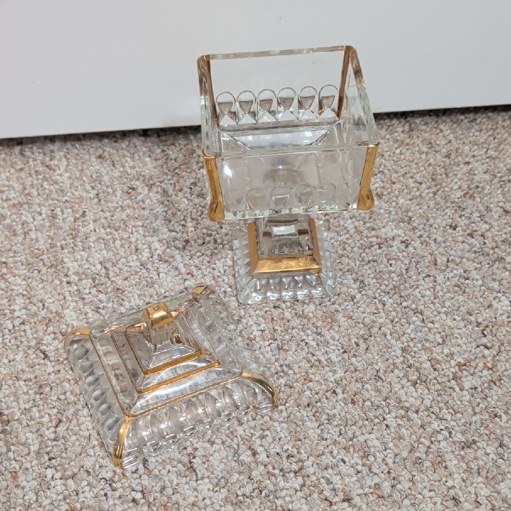 Glass Pedestal Candy Dish with Gold Trim - Picture 2 of 2